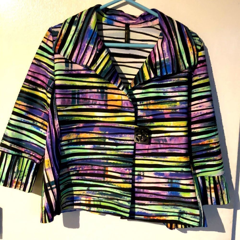 IC by Connie K womens blazer stripe black green pink size M - Picture 3 of 14